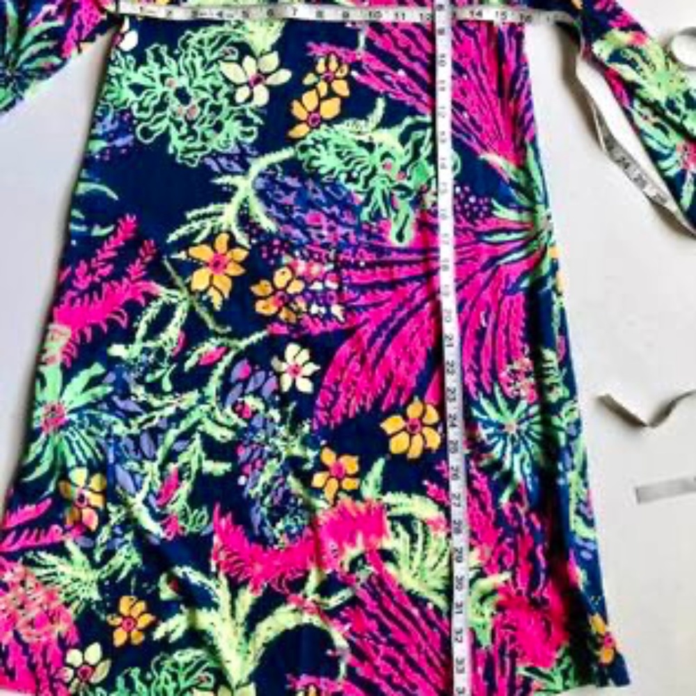 NWT Lilly PULITZER Women Pima Cotton Dress 3/4 Sleeve Floral Blue Pink Small